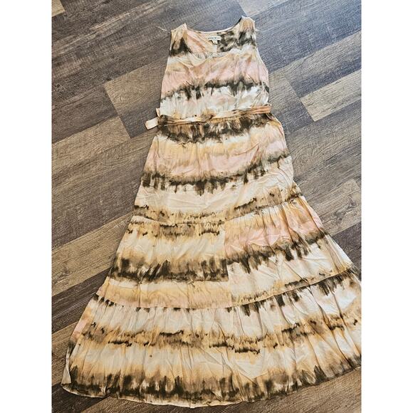 Ava & viv rayon maxi dress 0x xl plus tiedye boho tie waist coastal beach - Picture 3 of 7